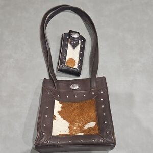 American West Vintage Handmade Dark Brown Pony Hair Leather Purse & Cell Phone